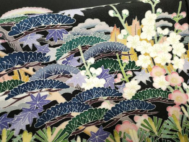 平和屋着物●本加賀友禅作家 東藤岳 黒留袖 梅松風景花文 正絹 逸品 AABF5280cs