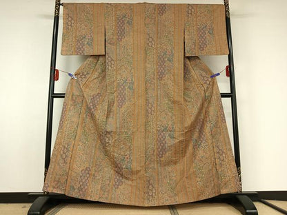 平和屋着物▽上質な紬 単衣 更紗花間道 正絹 逸品 AABF5281jh