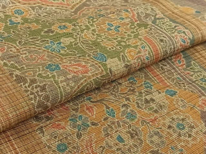 平和屋着物▽上質な紬 単衣 更紗花間道 正絹 逸品 AABF5281jh
