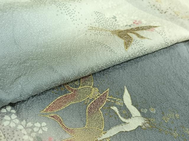 平和屋着物▽上質な小紋 単衣 飛鶴花文 暈し染め 金彩 正絹 逸品 AABF5282jh