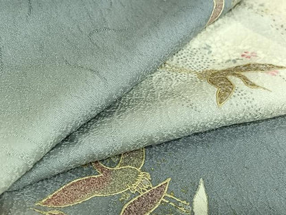 平和屋着物▽上質な小紋 単衣 飛鶴花文 暈し染め 金彩 正絹 逸品 AABF5282jh