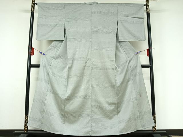 平和屋着物▽お召 単衣 作家物 横段吉祥文 正絹 逸品 AABF5285jh