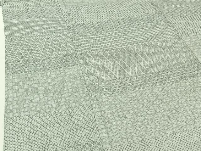 平和屋着物●お召　吉祥横段文　正絹　逸品　AABG7875cs 平和屋着物▽お召 単衣 作家物 横段吉祥文 正絹 逸品 AABF5285jh