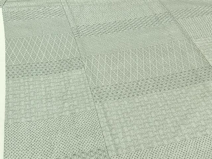 平和屋着物▽お召 単衣 作家物 横段吉祥文 正絹 逸品 AABF5285jh