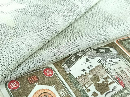 平和屋着物▽本塩沢 単衣 草花文 反端付き 正絹 逸品 AABF5286jh