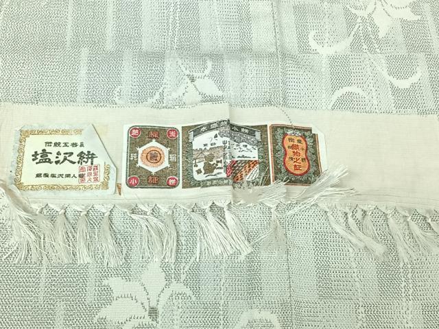 平和屋着物▽本塩沢 単衣 草花文 反端付き 正絹 逸品 AABF5286jh