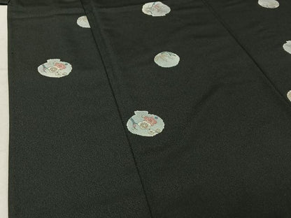 平和屋着物▽小紋 単衣 花丸文 黒地 洗える着物 AABF5287jh