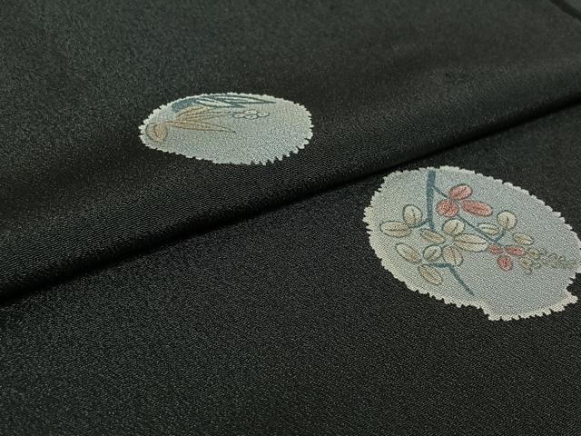 平和屋着物▽小紋 単衣 花丸文 黒地 洗える着物 AABF5287jh