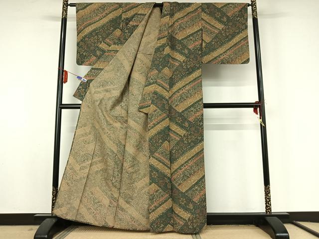 平和屋着物▽小紋 単衣 更紗花鳥文 洗える着物 AABF5288jh