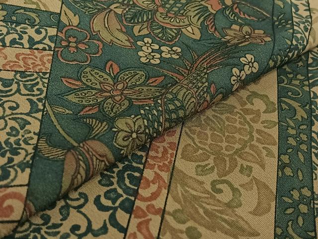 平和屋着物▽小紋 単衣 更紗花鳥文 洗える着物 AABF5288jh