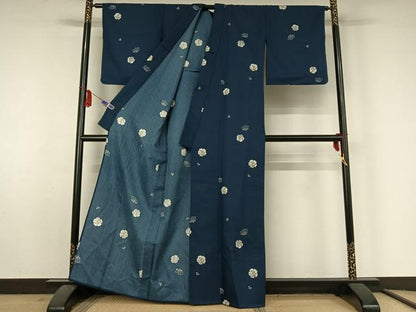 平和屋着物▽小紋 単衣 雪輪花文 洗える着物 AABF5289jh