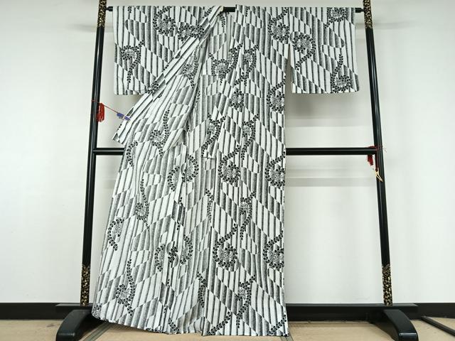 平和屋着物▽小紋 単衣 草花文 洗える着物 AABF5290jh