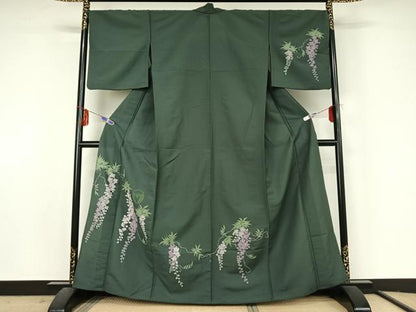 平和屋着物▽訪問着 単衣 藤文 洗える着物 AABF5291jh