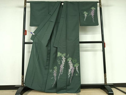 平和屋着物▽訪問着 単衣 藤文 洗える着物 AABF5291jh