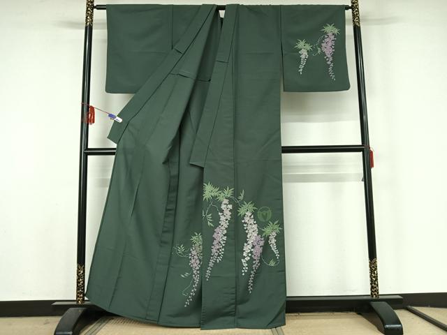 平和屋着物▽訪問着 単衣 藤文 洗える着物 AABF5291jh