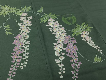 平和屋着物▽訪問着 単衣 藤文 洗える着物 AABF5291jh