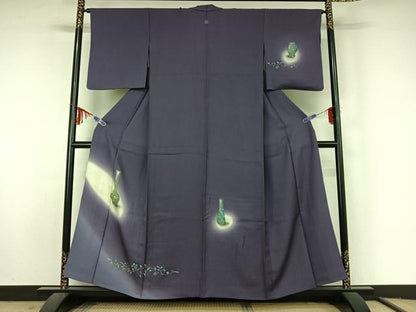 平和屋着物▽訪問着 単衣 陶器花蝶文 暈し染め 金銀彩 正絹 逸品 AABF5292jh