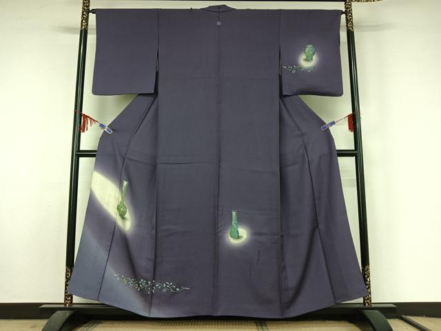 平和屋着物▽訪問着 単衣 陶器花蝶文 暈し染め 金銀彩 正絹 逸品 AABF5292jh