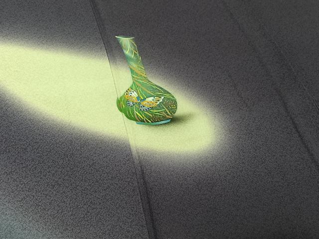 平和屋着物▽訪問着 単衣 陶器花蝶文 暈し染め 金銀彩 正絹 逸品 AABF5292jh