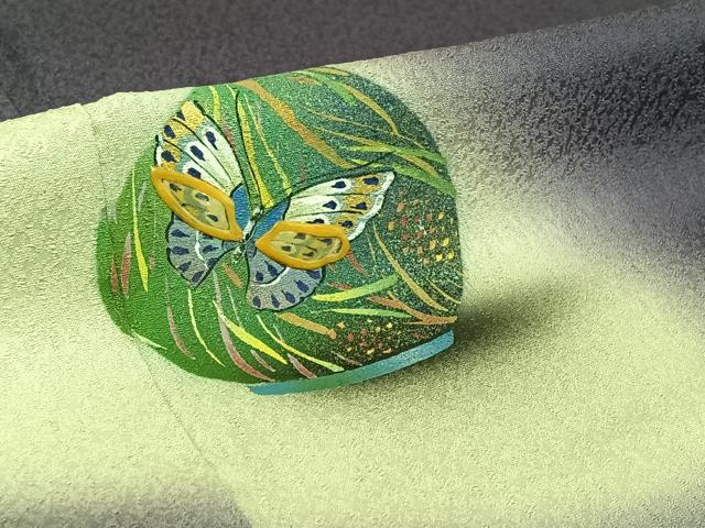 平和屋着物▽訪問着 単衣 陶器花蝶文 暈し染め 金銀彩 正絹 逸品 AABF5292jh