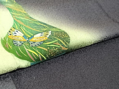 平和屋着物▽訪問着 単衣 陶器花蝶文 暈し染め 金銀彩 正絹 逸品 AABF5292jh