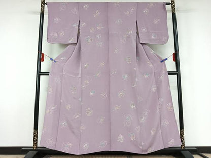 平和屋着物▽上質な小紋　単衣　花丸文　ろうけつ染め　鬼しぼ縮緬　正絹　逸品　AABF5295jh