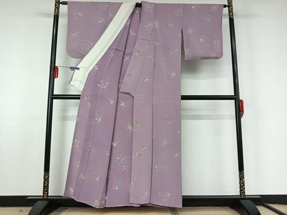 平和屋着物▽上質な小紋　単衣　花丸文　ろうけつ染め　鬼しぼ縮緬　正絹　逸品　AABF5295jh