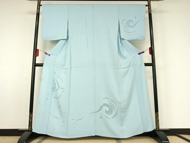 平和屋着物▽無地絵羽訪問着 単衣 ドロンワーク 流水文 空色 正絹 逸品 AABF5296jh