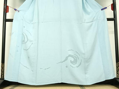 平和屋着物▽無地絵羽訪問着 単衣 ドロンワーク 流水文 空色 正絹 逸品 AABF5296jh