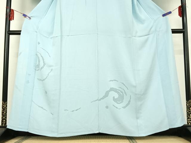平和屋着物▽無地絵羽訪問着 単衣 ドロンワーク 流水文 空色 正絹 逸品 AABF5296jh
