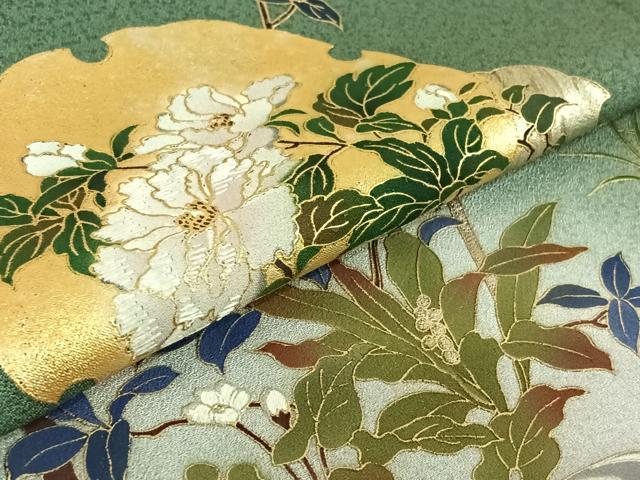 平和屋着物▽訪問着　単衣　刺繍　雪輪流水花文　暈し染め　金銀彩　正絹　逸品　AABF5298jh
