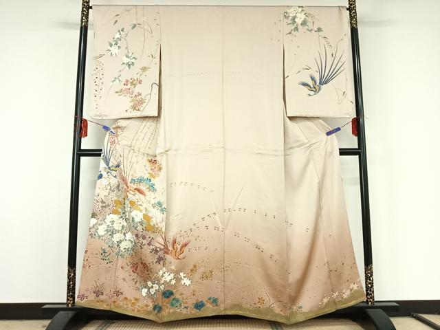 平和屋着物▽訪問着 単衣 花鳥文 金糸 金彩 正絹 逸品 AABF5299jh