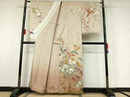 平和屋着物▽訪問着 単衣 花鳥文 金糸 金彩 正絹 逸品 AABF5299jh