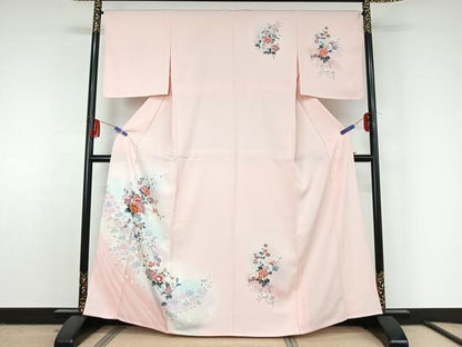 平和屋着物▽訪問着 単衣 枝花文 暈し染め 正絹 逸品 AABF5300jh
