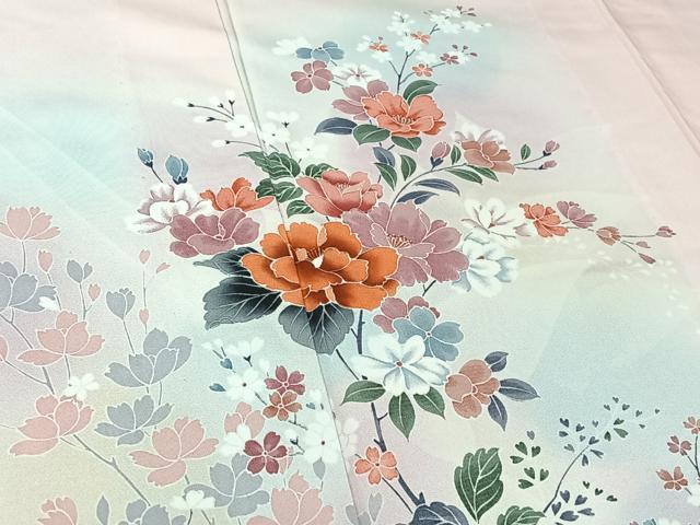 平和屋着物▽訪問着 単衣 枝花文 暈し染め 正絹 逸品 AABF5300jh
