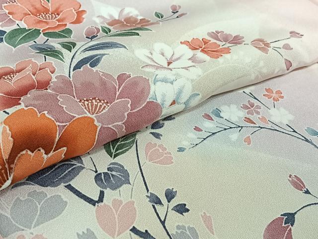 平和屋着物▽訪問着 単衣 枝花文 暈し染め 正絹 逸品 AABF5300jh