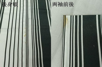 平和屋着物▽男性 小紋 単衣 縞 黒地 洗える着物 AABF5303jh