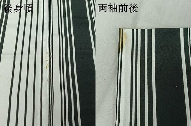 平和屋着物▽男性 小紋 単衣 縞 黒地 洗える着物 AABF5303jh