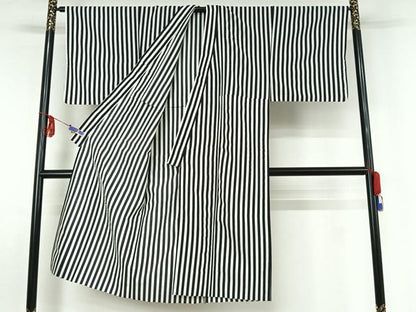 平和屋着物▽男性 小紋 単衣 縞 洗える着物 AABF5304jh