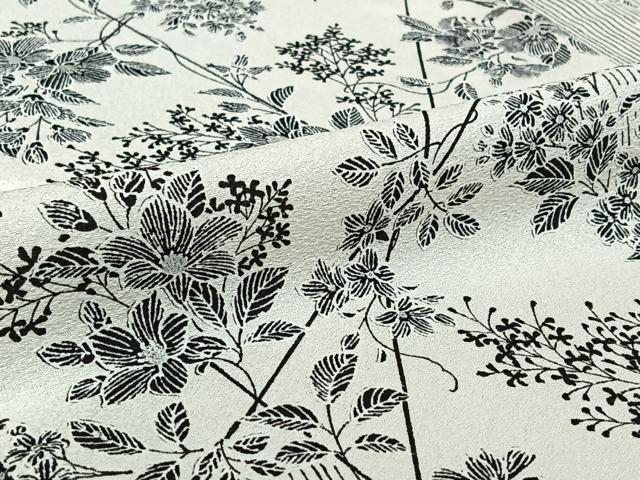 平和屋着物▽上質な小紋 単衣 枝花文 銀彩 正絹 逸品 AABF5314jh