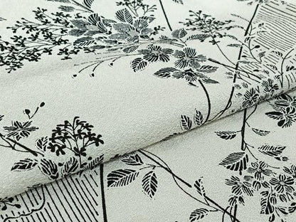 平和屋着物▽上質な小紋 単衣 枝花文 銀彩 正絹 逸品 AABF5314jh