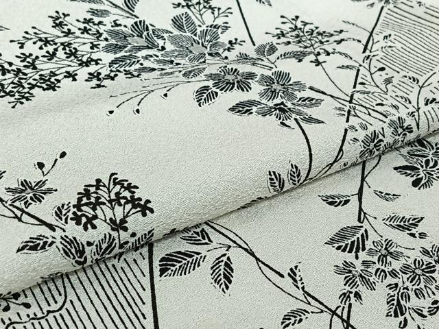 平和屋着物▽上質な小紋 単衣 枝花文 銀彩 正絹 逸品 AABF5314jh
