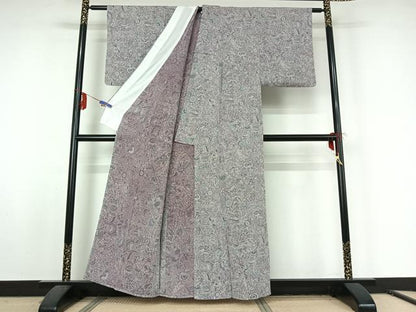 平和屋着物▽上質な小紋 単衣 更紗花鳥文 鬼しぼ縮緬 正絹 逸品 AABF5315jh