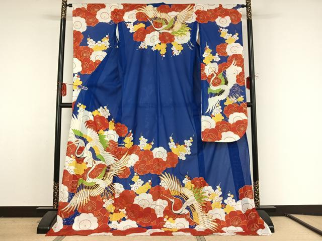 平和屋着物▽振袖 無双 絽袷 絽×絽 駒刺繍 飛鶴花文 金彩 洗える着物 AABF5317jh