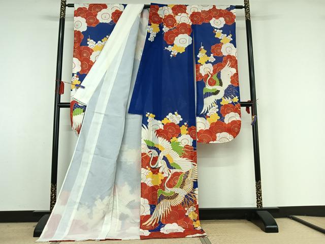 平和屋着物▽振袖 無双 絽袷 絽×絽 駒刺繍 飛鶴花文 金彩 洗える着物 AABF5317jh