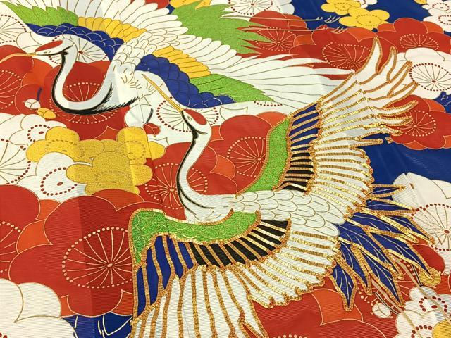 平和屋着物▽振袖 無双 絽袷 絽×絽 駒刺繍 飛鶴花文 金彩 洗える着物 AABF5317jh