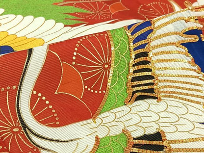 平和屋着物▽振袖 無双 絽袷 絽×絽 駒刺繍 飛鶴花文 金彩 洗える着物 AABF5317jh