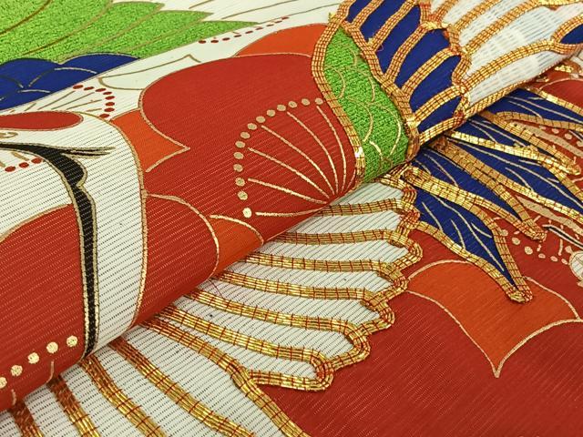 平和屋着物▽振袖 無双 絽袷 絽×絽 駒刺繍 飛鶴花文 金彩 洗える着物 AABF5317jh