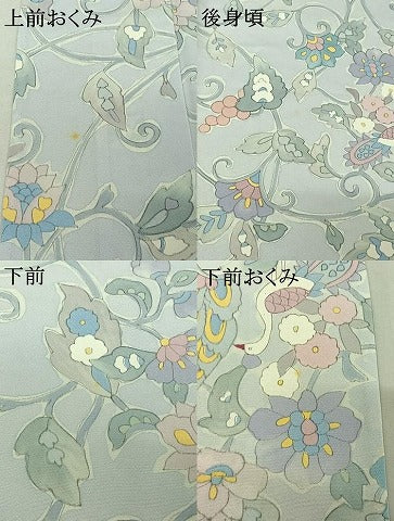 平和屋着物▽上質な小紋 単衣 孔雀更紗花文 正絹 逸品 AABF5318jh
