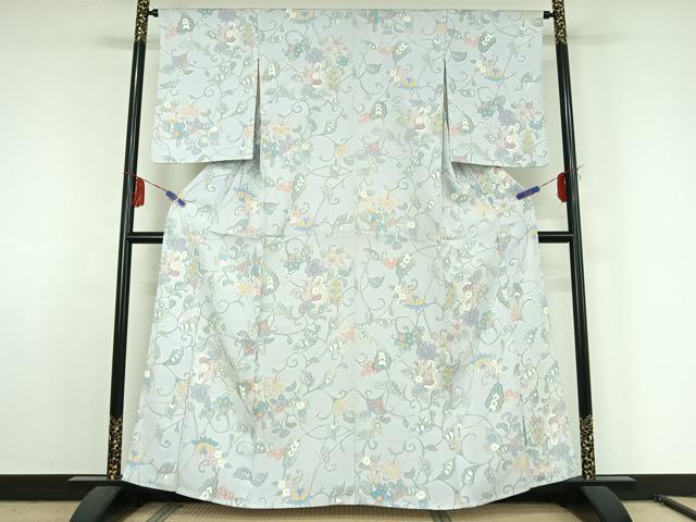 平和屋着物▽上質な小紋 単衣 孔雀更紗花文 正絹 逸品 AABF5318jh